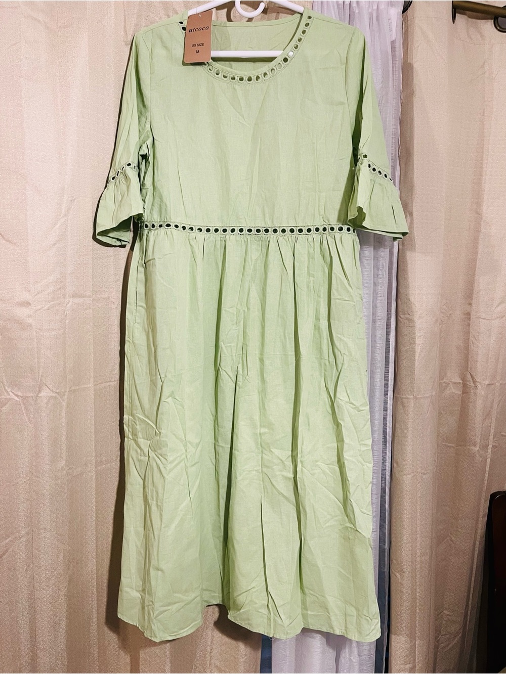 Light Green Eyelet Midi Dress